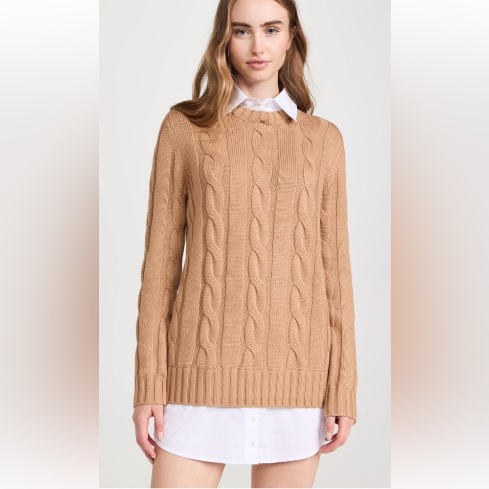 STAUD Cable Knit Camel Sweater